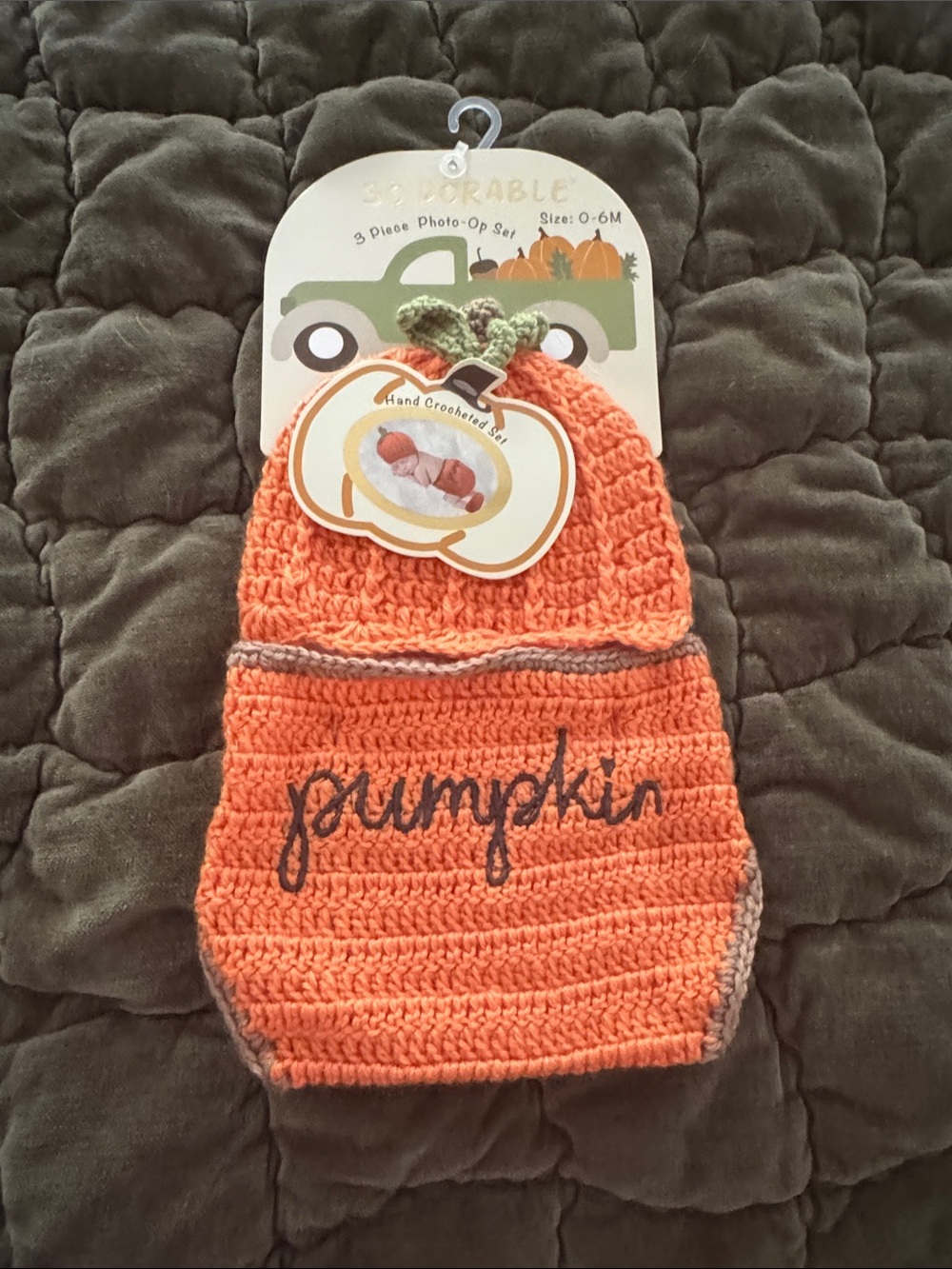 Hand-Crocheted Orange 'You Pumpkin' Baby Hat and Photo Prop Set